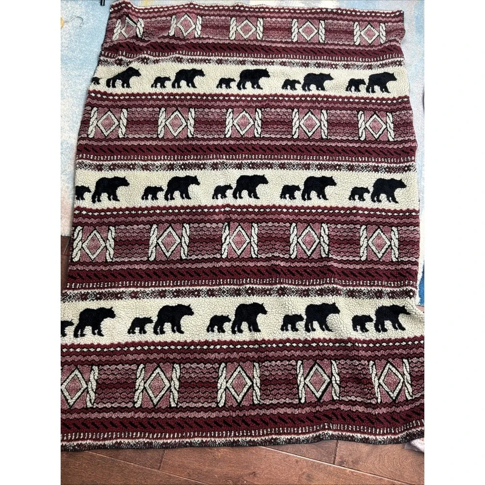 Woolrich Bear Aztec West Southwestern Sherpa Throw Blanket Lodge Cabin 60x50
